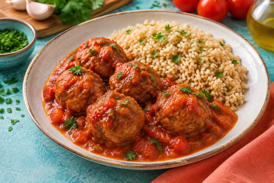 Albóndigas en salsa de tomate con arroz