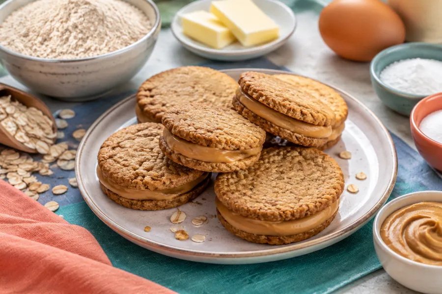 Alfajores de avena rellenos con manteca de maní