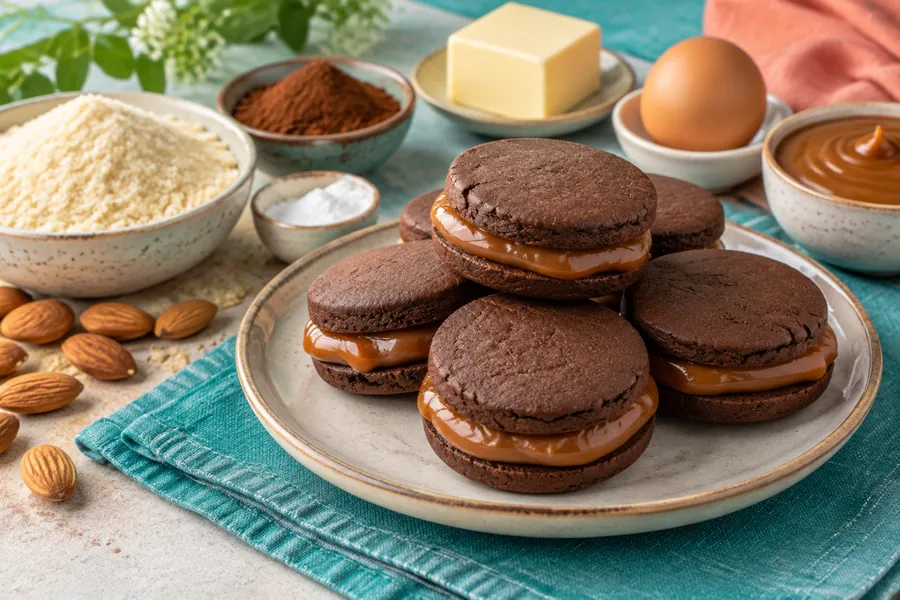 Alfajores de chocolate rellenos de dulce de leche apto