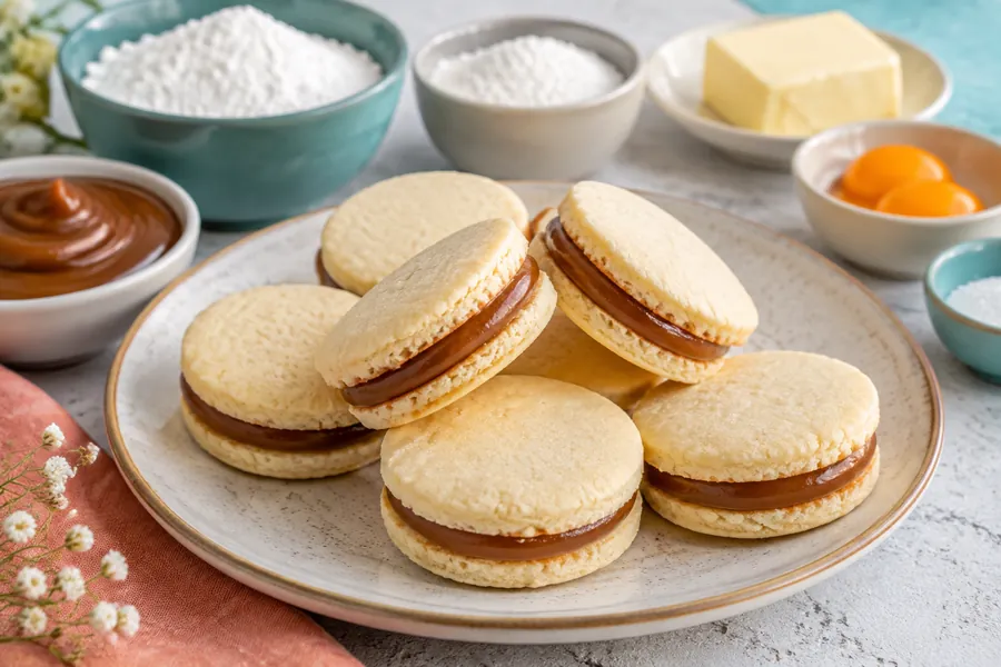 Alfajores de maicena rellenos con dulce de leche apto