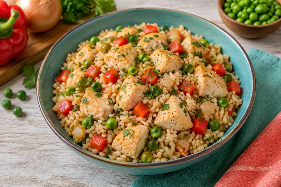 Arroz con pollo y vegetales (una olla)