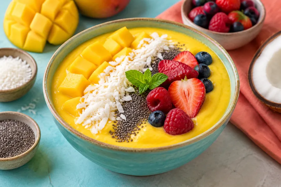Batido bowl de mango y coco