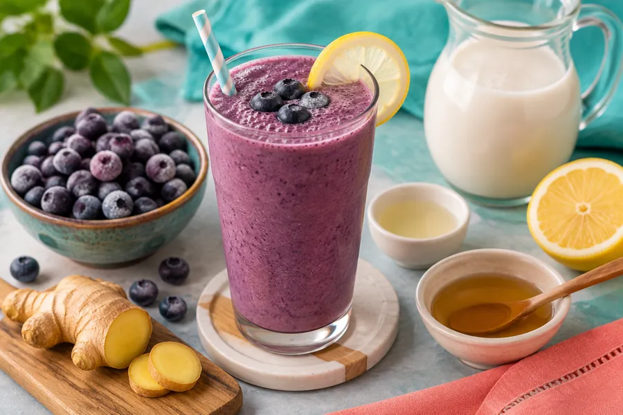 Batido de arándanos y jengibre