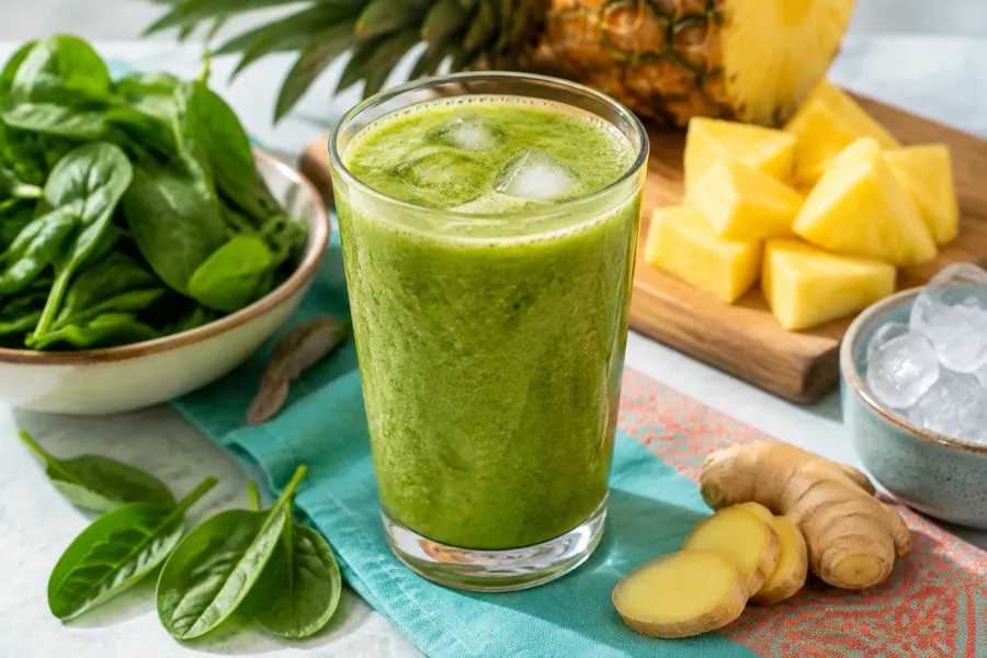 Batido de espinaca, piña y jengibre
