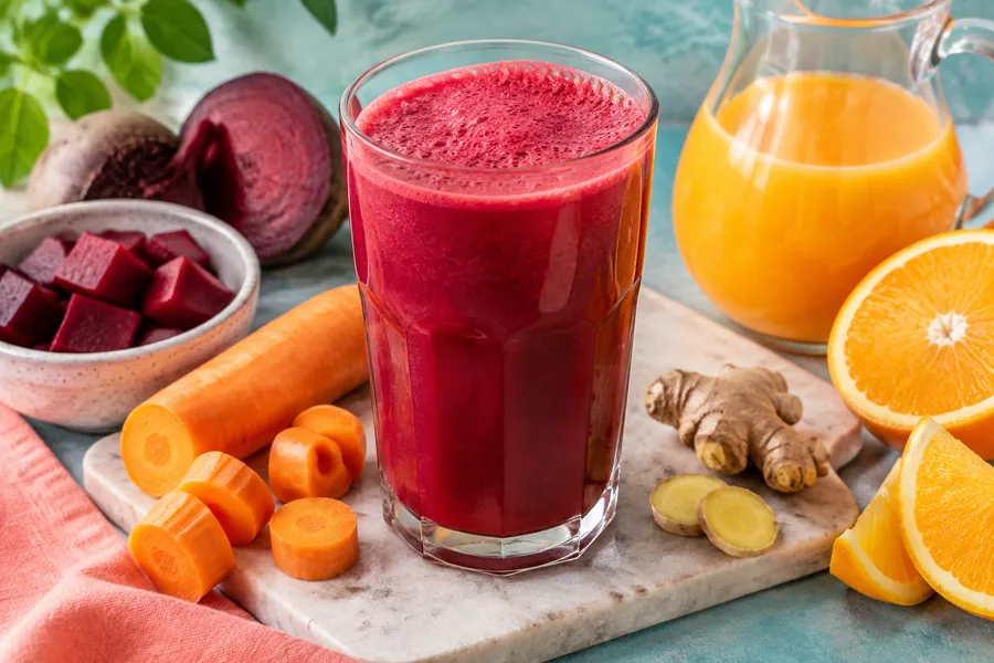 Batido de remolacha, zanahoria y naranja