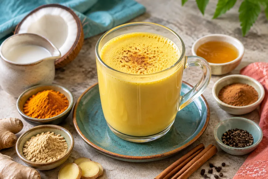 Batido dorado de cúrcuma y leche de coco (golden milk)