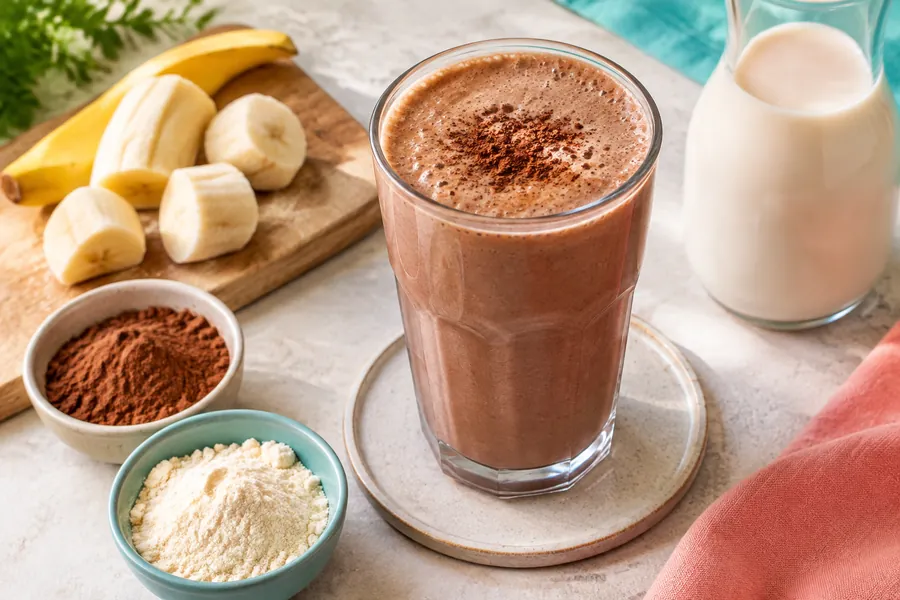 Batido proteico de chocolate y banana