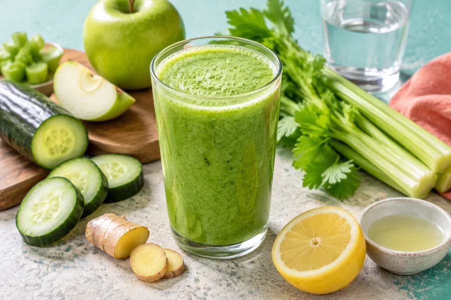 Batido verde detox de pepino, apio y manzana
