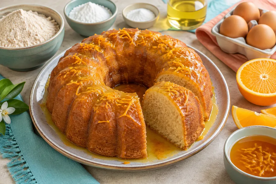 Bizcochuelo borracho con almíbar de naranja (sin alcohol)
