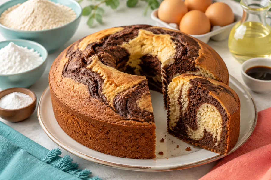 Bizcochuelo marmolado de vainilla y chocolate