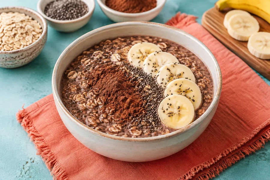 Bowl de avena overnight con cacao y banana