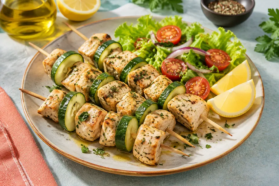 Brochette de pollo frío con pepino
