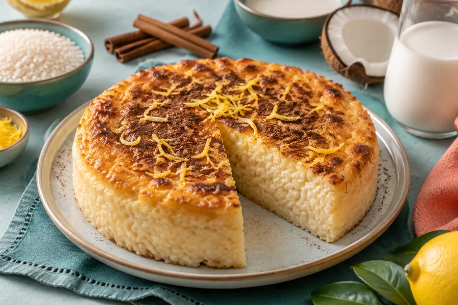 Budín de arroz con leche de coco  y canela