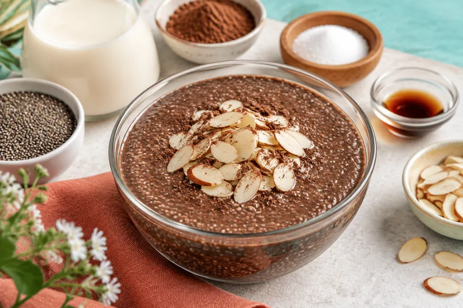 Budín de chía y cacao con leche de almendras