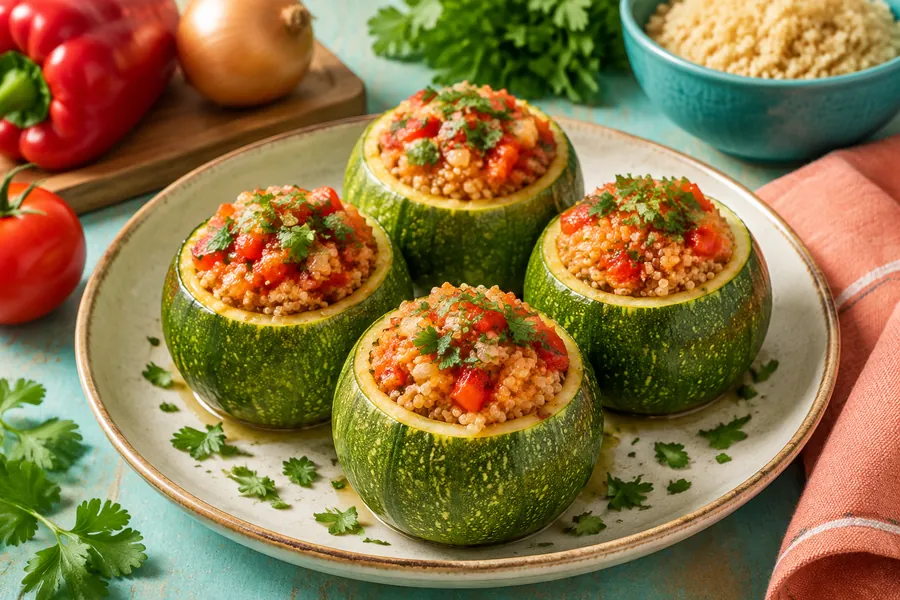 Calabacitas rellenas de quinoa y vegetales