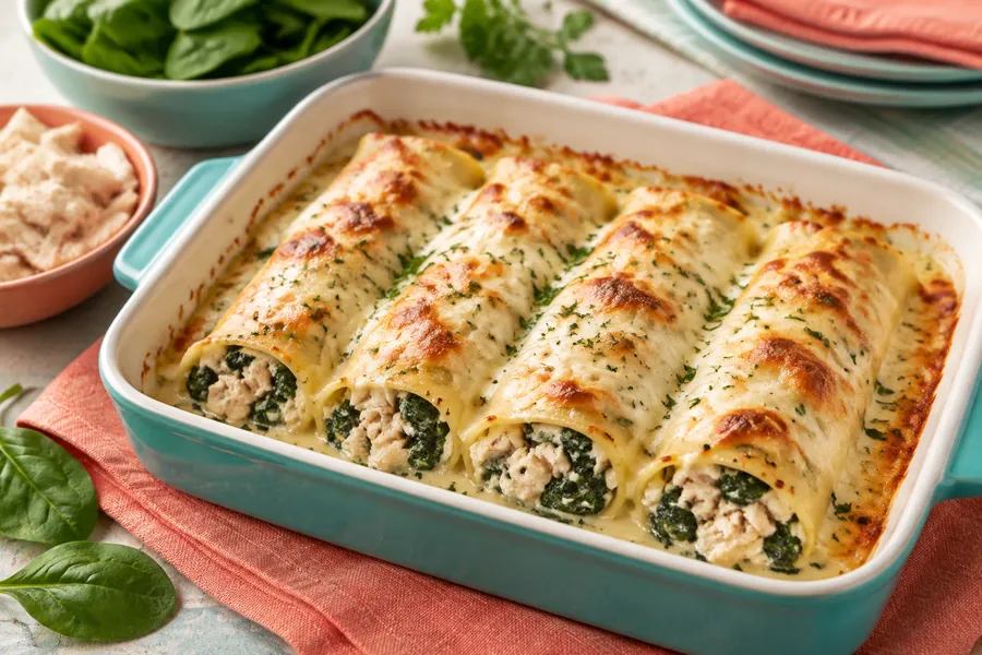 Canelones de pollo y espinaca sin gluten