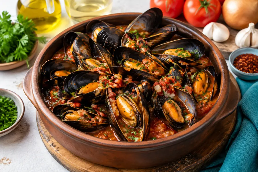 Cazuela de mejillones a la marinera
