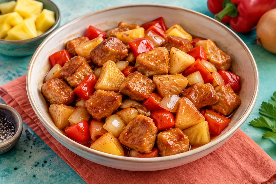 Cerdo agridulce con vegetales (estilo wok)