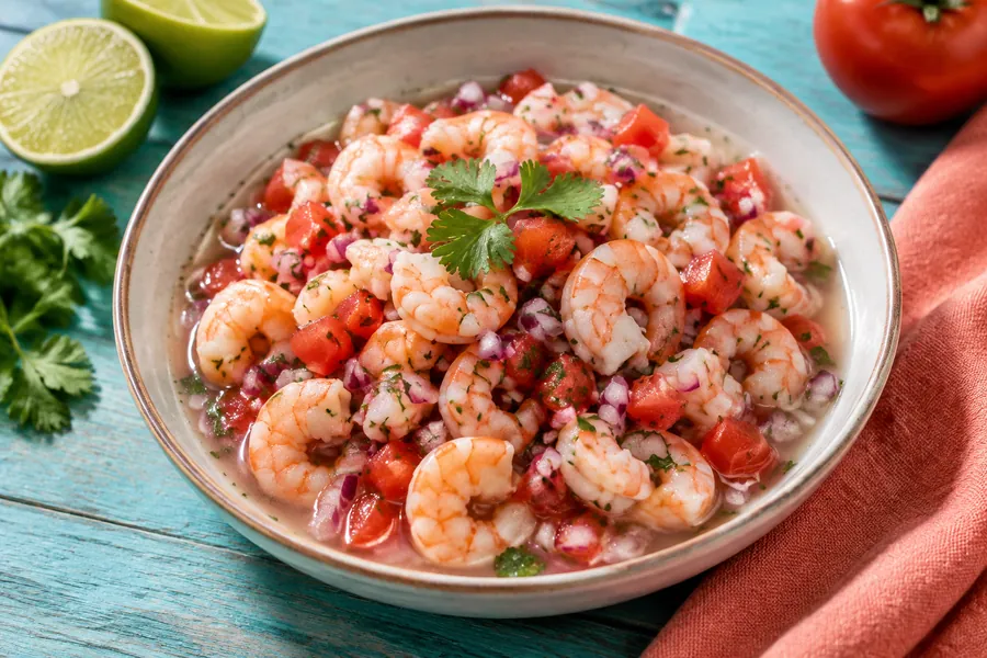 Ceviche de camarones (picoteo fresco)