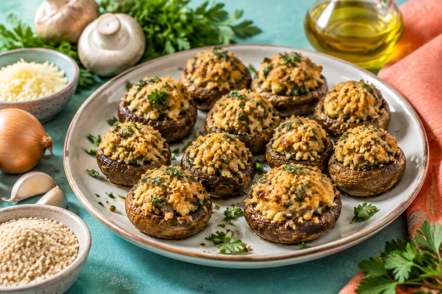 Champiñones rellenos al horno