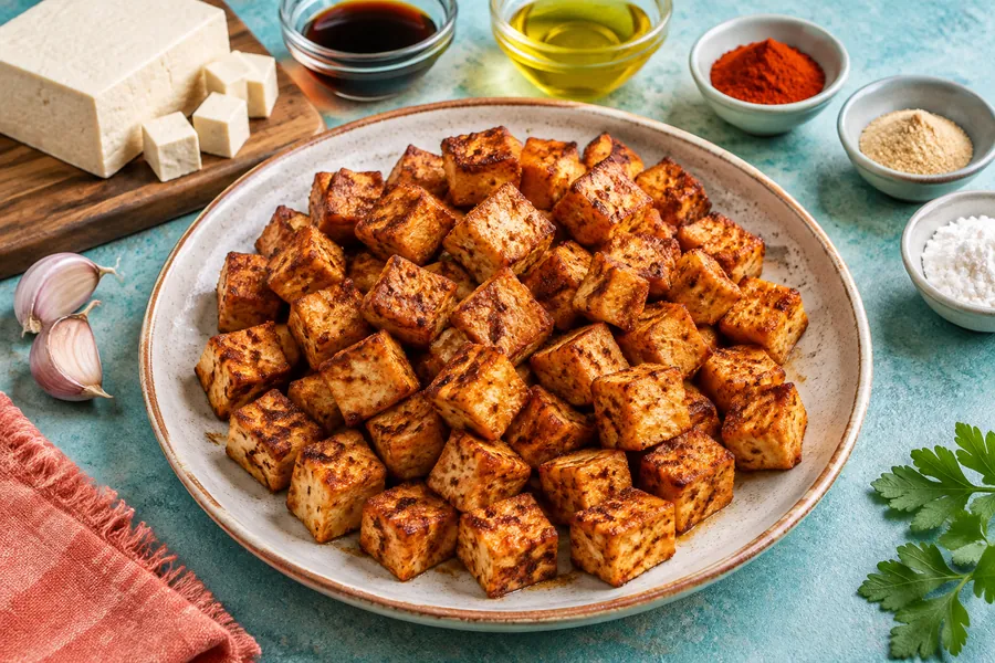 Chips de tofu al horno con especias