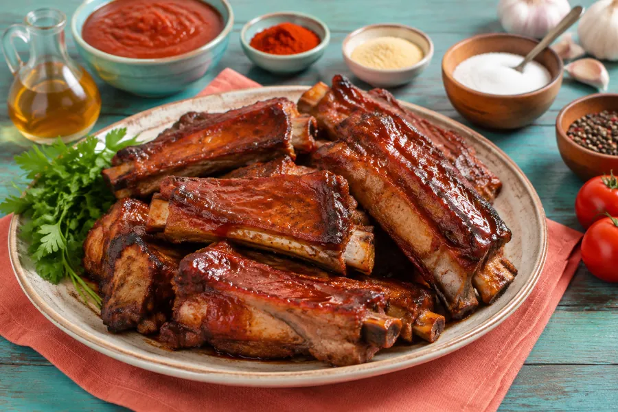Costillitas de cerdo BBQ al horno (salsa casera sin azúcar)