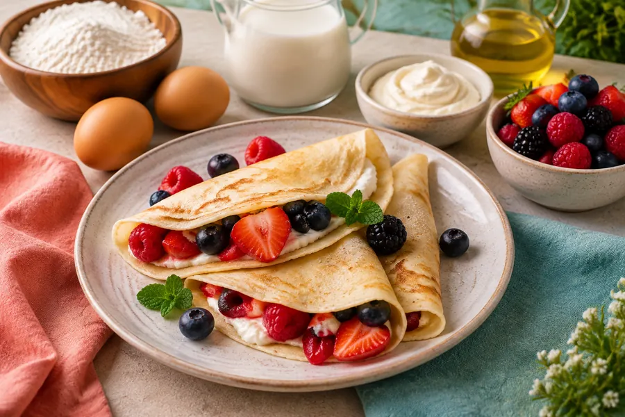 Crepes finas de harina de arroz con relleno dulce