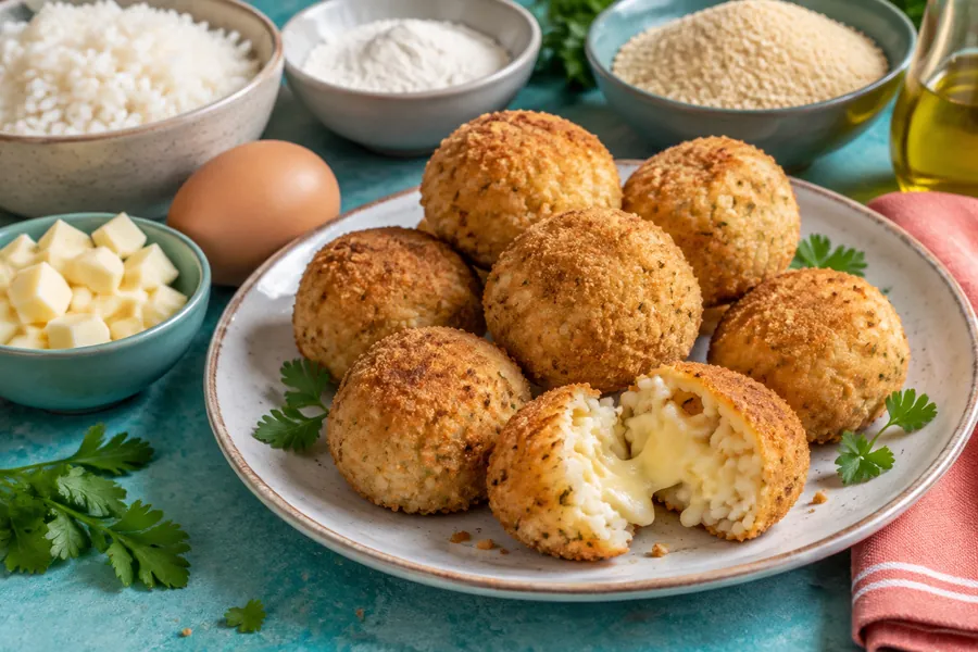 Croquetas de arroz y queso al horno