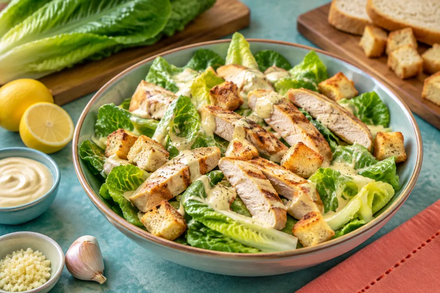 Ensalada César con pollo (versión sin lactosa)