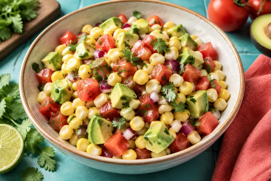Ensalada de choclo, tomate y palta