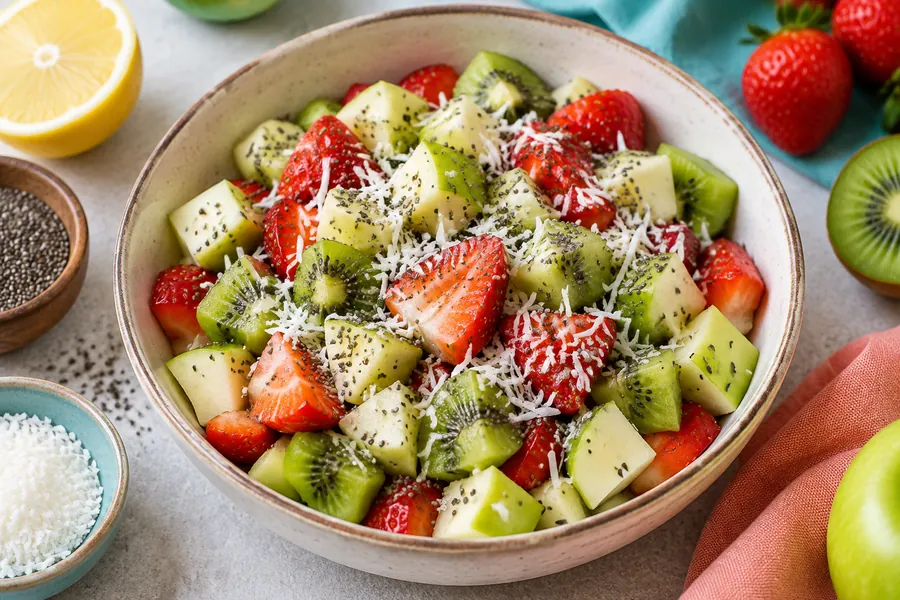 Ensalada de frutas de estación con semillas