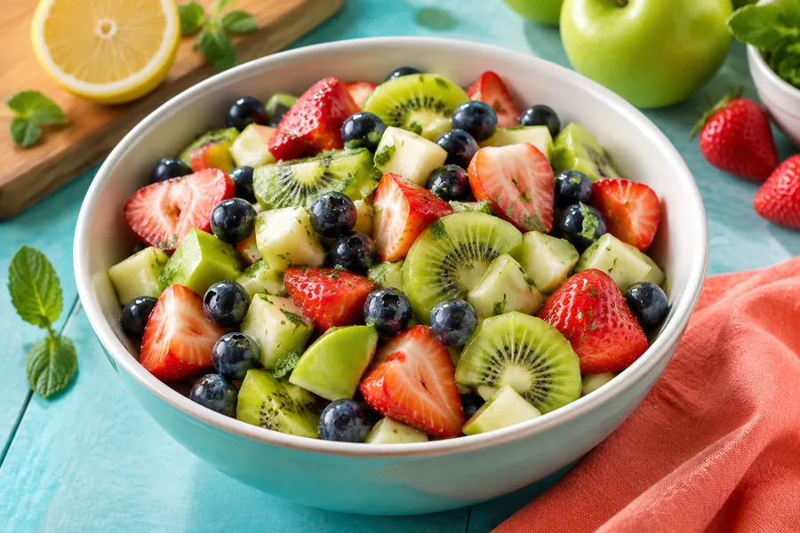 Ensalada de frutas frescas con menta y limón
