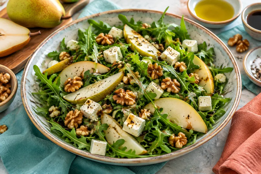 Ensalada de rúcula, peras y nueces