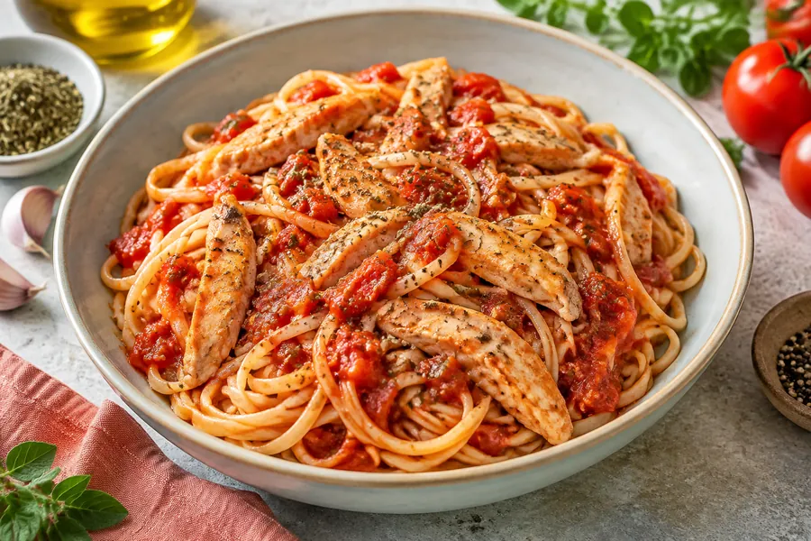 🍝Fideos con Pollo y Salsa de Tomate