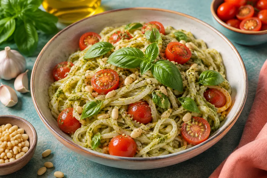 🌿Fideos de Arroz con Pesto de Albahaca