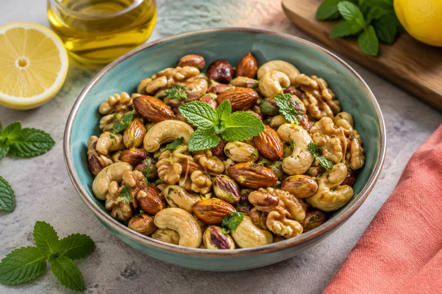 Frutos secos con infusión de menta