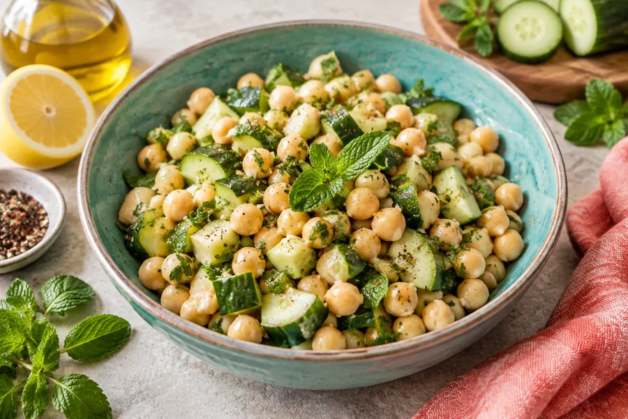 Garbanzos con pepino y menta
