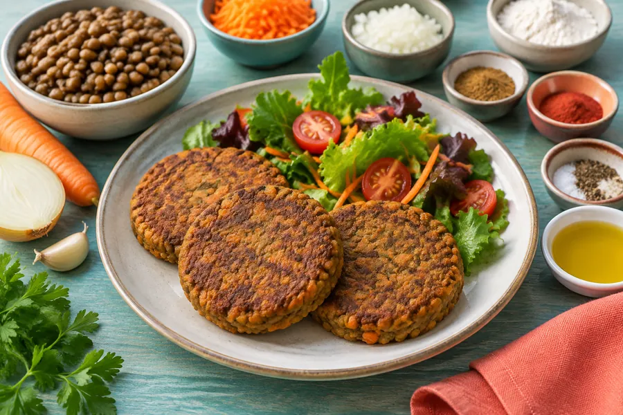 Hamburguesas de lentejas y vegetales (opción vegana)