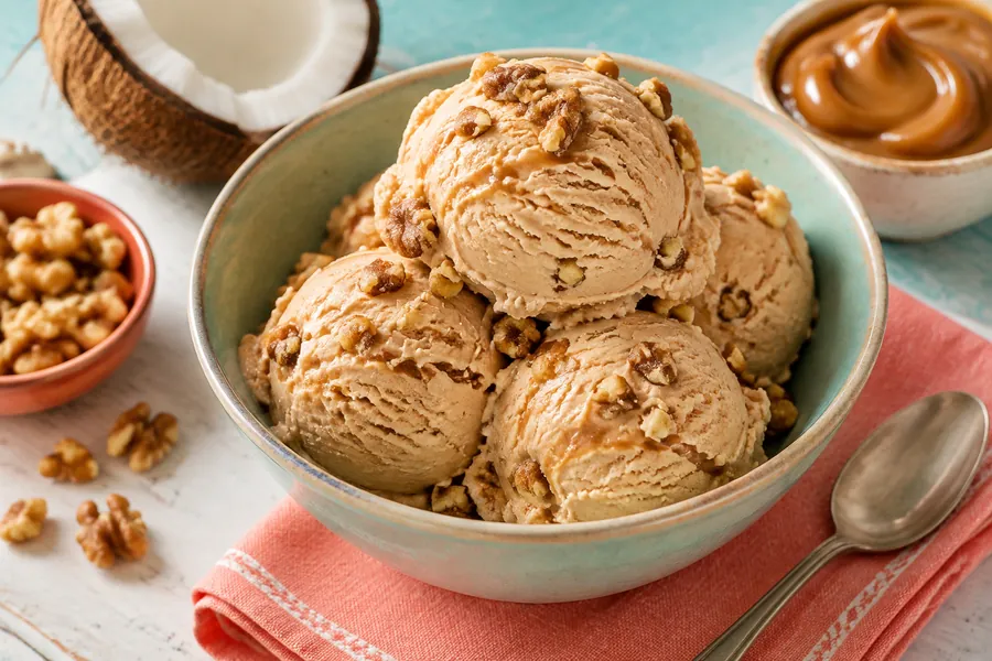 Helado de dulce de leche apto y nueces (sin máquina)