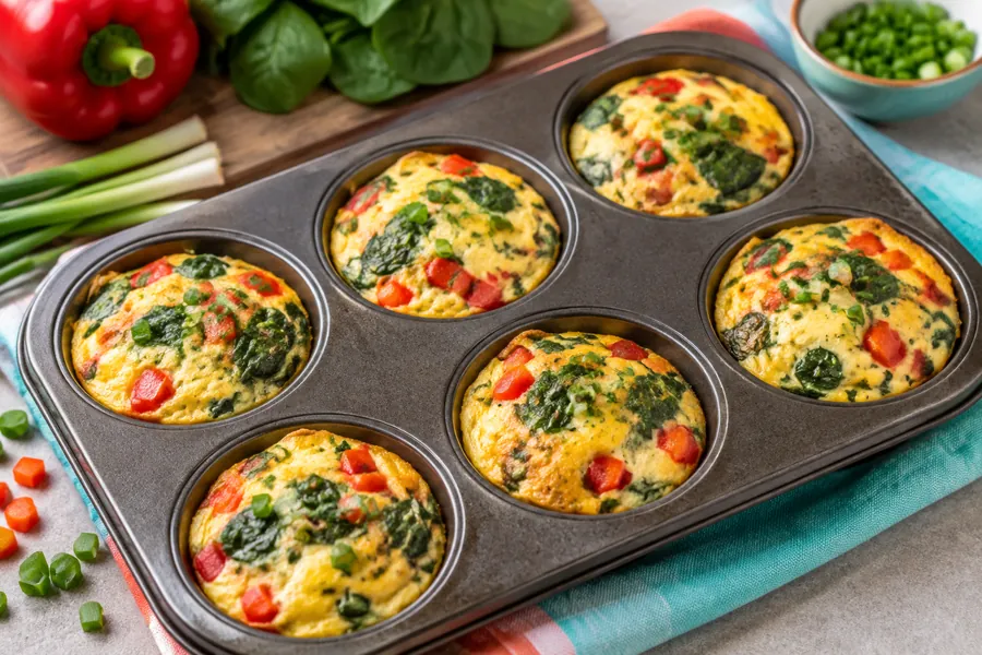 Huevos horneados en molde de muffin con vegetales
