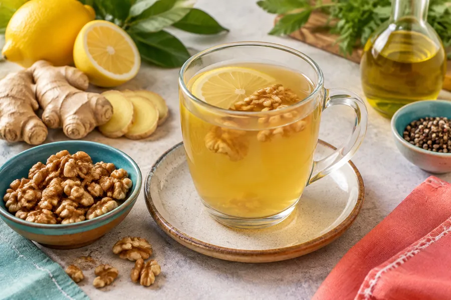 Infusión de jengibre con nueces