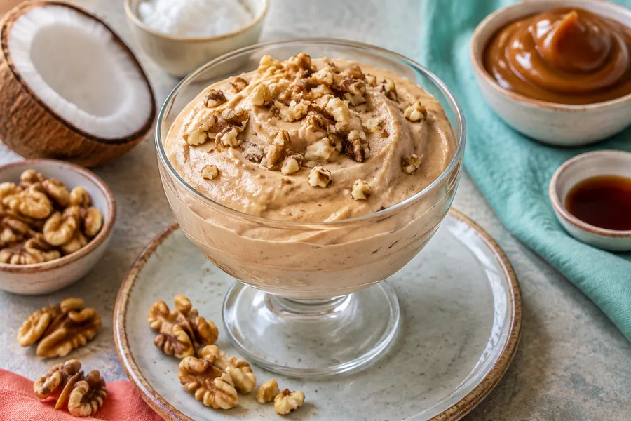 Mousse de dulce de leche apto y nueces