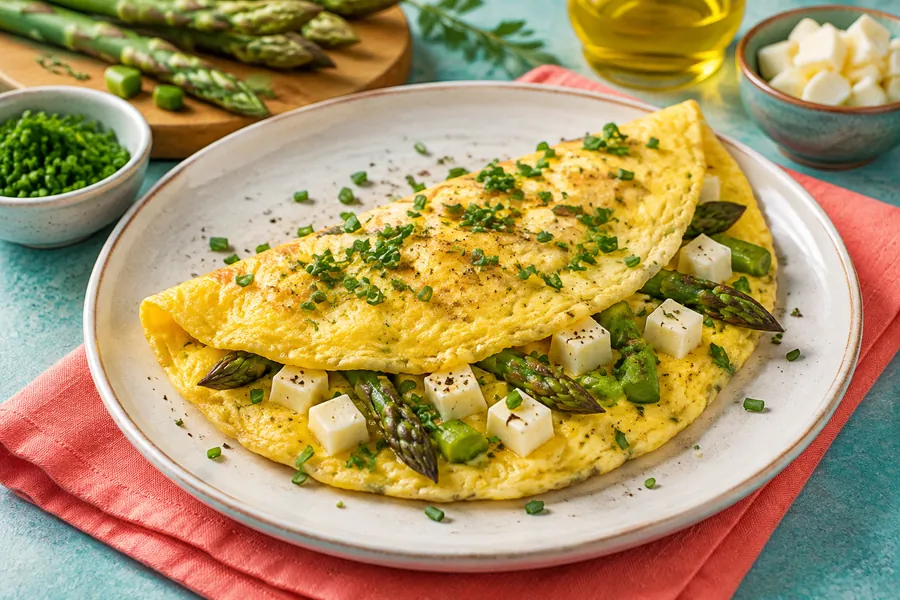 Omelette de espárragos y queso vegetal