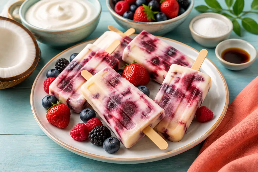 Paletas heladas de yogury frutos rojos