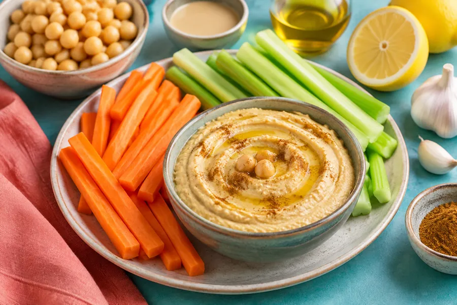 Palitos de zanahoria y apio con hummus