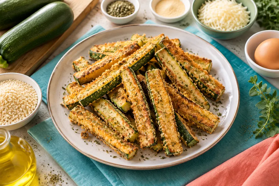 Palitos de zucchini al horno con pan rallado
