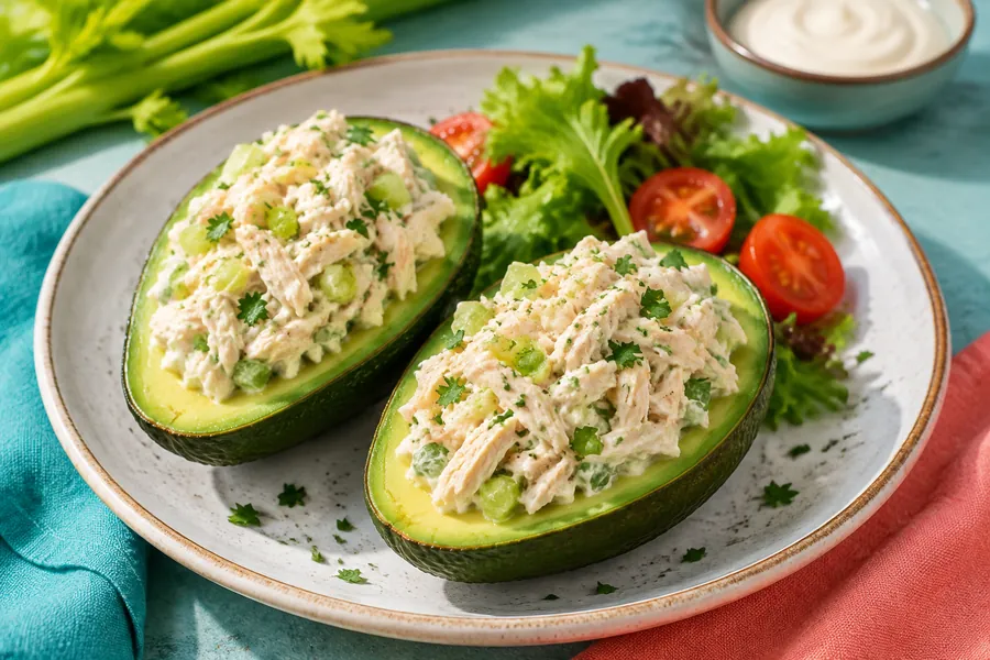 Palta rellena con ensalada de pollo