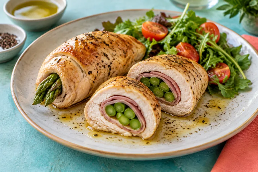 Pechugas rellenas de espárragos y jamón