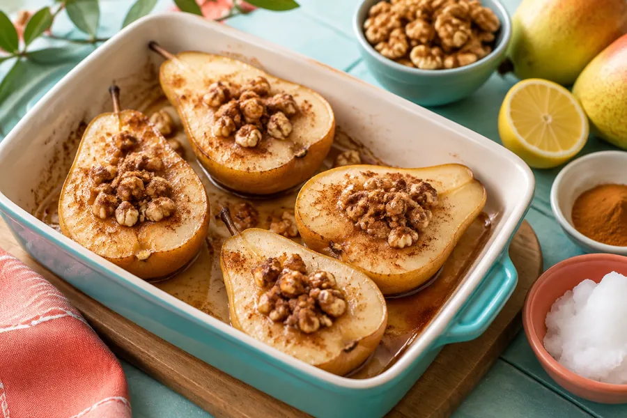 Peras al horno con canela y nueces