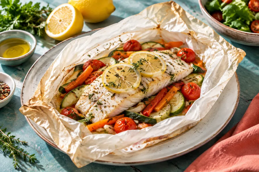 Pescado al papillote con vegetales